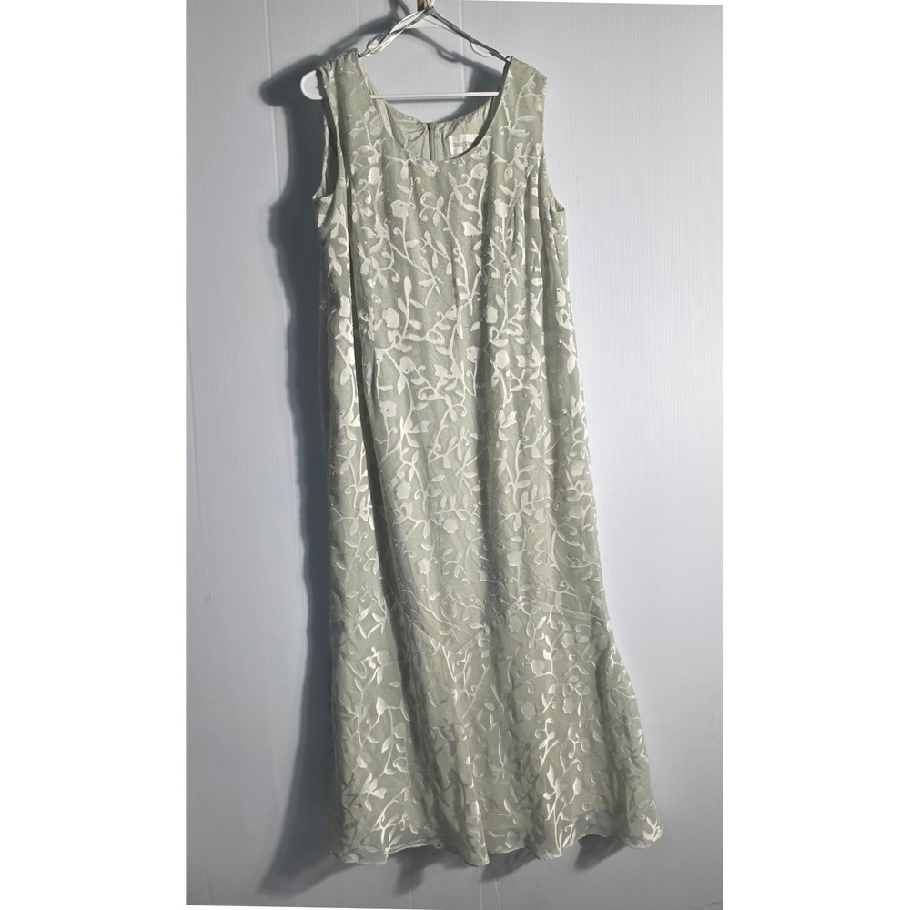 David's Bridal Sage Green Floral Burnout Beaded Maxi Dress Plus Size 20W Formal